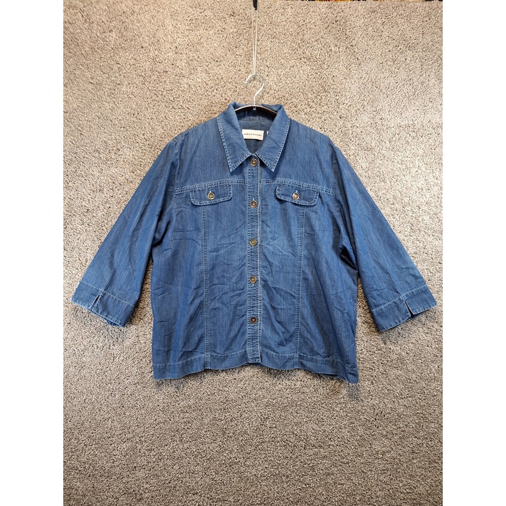 Alfred Dunner Denim Button Up Shirt Womens 18 Blue Denim Style Coastal Grandma